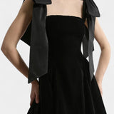 Vestido Midi de Terciopelo Sin Tirantes Ajla con Lazo