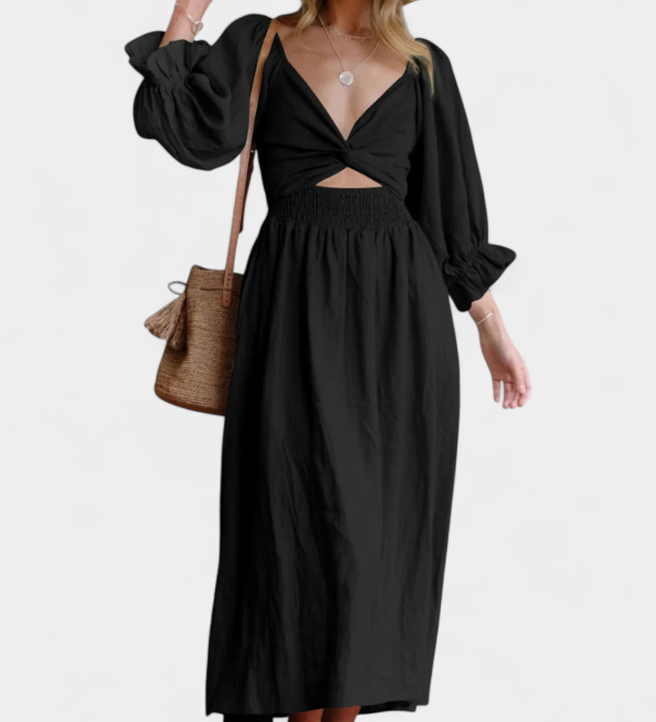 Vestido Petra de Dos Niveles con Cuerpo Fruncido y Mangas Abullonadas