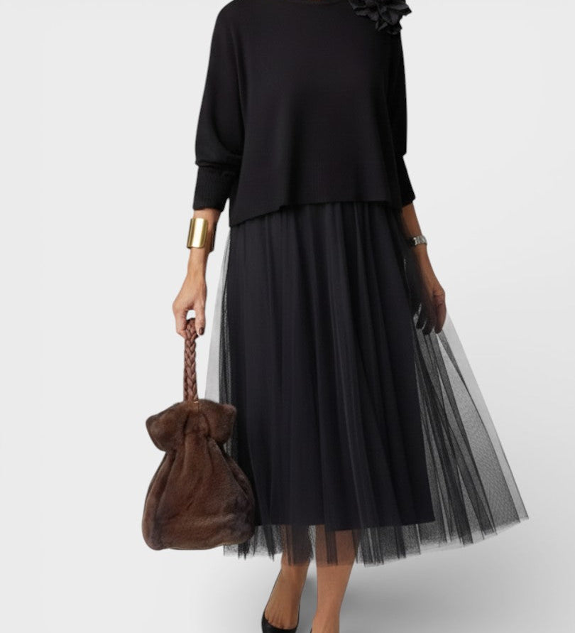 Claudia™ | Vestido de punto elegante con tul