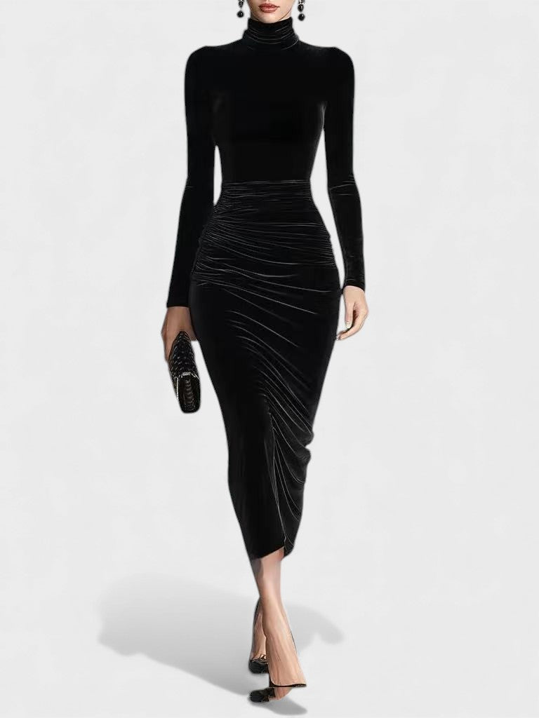 Salma™ | Vestido ajustado de terciopelo negro
