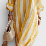 Amaia™ | Vestido midi de rayas amarillas y blancas