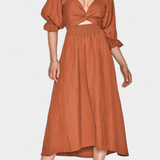 Vestido Petra de Dos Niveles con Cuerpo Fruncido y Mangas Abullonadas