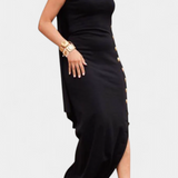 Vestido Asimétrico Afrodita con Botones Decorativos de Oro
