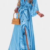 Vestido Maxi Joelle Arcoíris con Escote en V y Mangas Murciélago