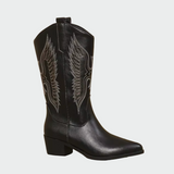 Isabella | Botas Vaqueras En Piel Negra Con Detalles Pluma