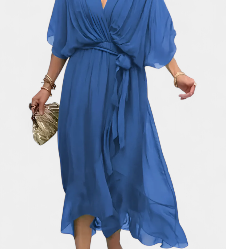 Vestido Largo Luisa con Escote en V y Corte Fluido
