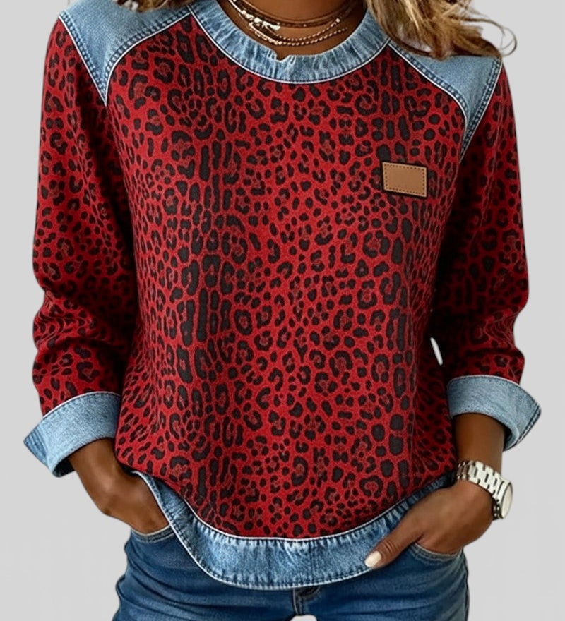 Marta™ | Sudadera denim con estampado leopardo