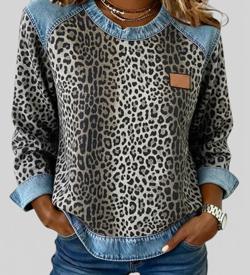 Marta™ | Sudadera denim con estampado leopardo