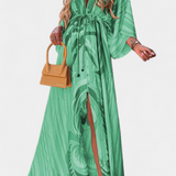Vestido Maxi Joelle Arcoíris con Escote en V y Mangas Murciélago