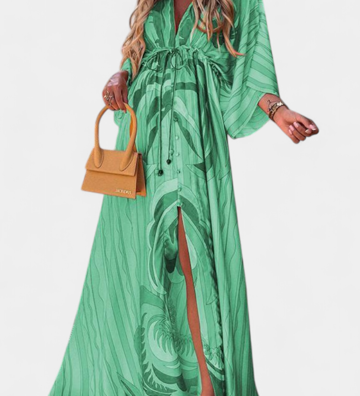 Vestido Maxi Joelle Arcoíris con Escote en V y Mangas Murciélago