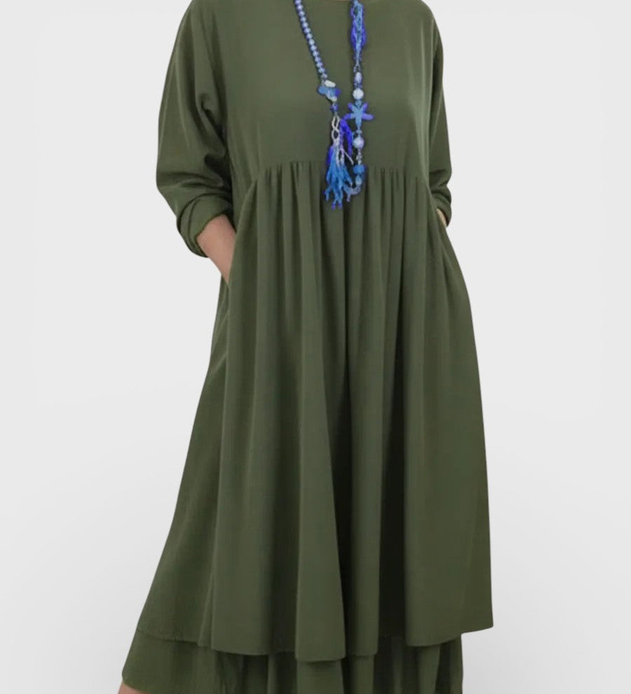 Isabel™ | Vestido midi fluido con doble bajo