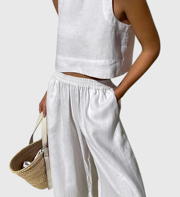 Avelina Conjunto Minimalista en Algodón y Lino Ligero