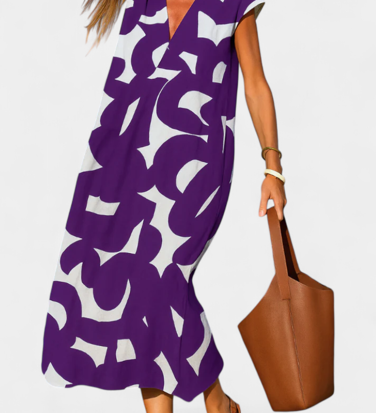Vestido Casual Asela con Escote en V y Estampado Mixto