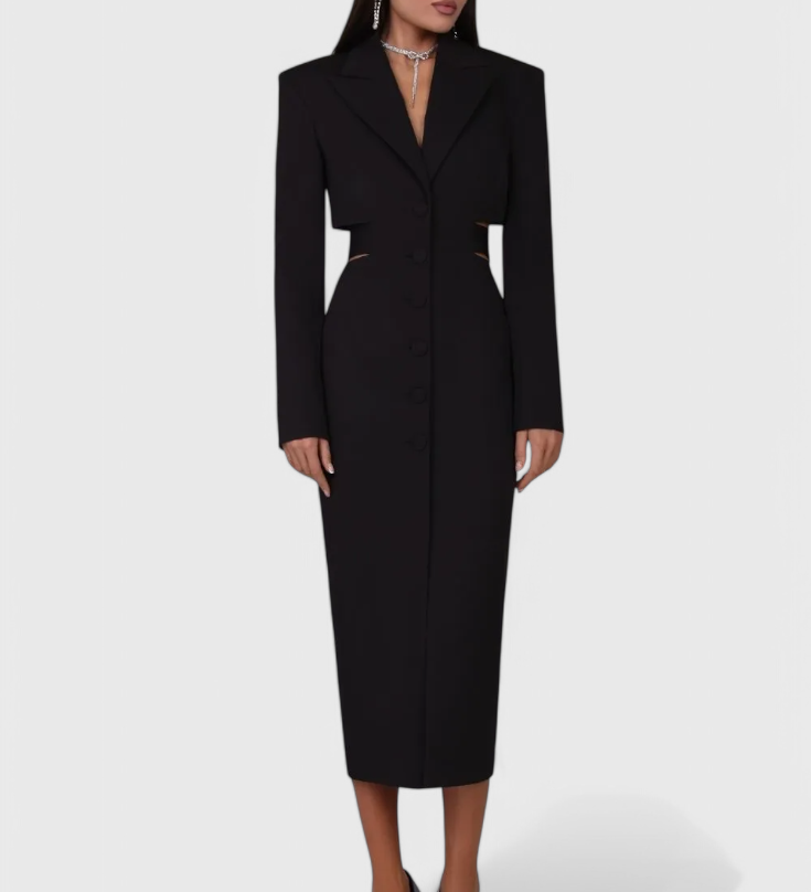 Vestido Blazer Midi Bernice con Corte y Espalda Abierta
