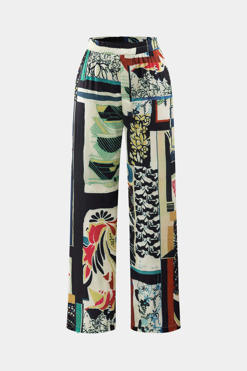 Arce Pantalones Rectos de Cintura Alta con Estampado Floral