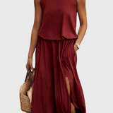 Vestido Dianne Sin Mangas con Abertura Lateral y Corte Suelto