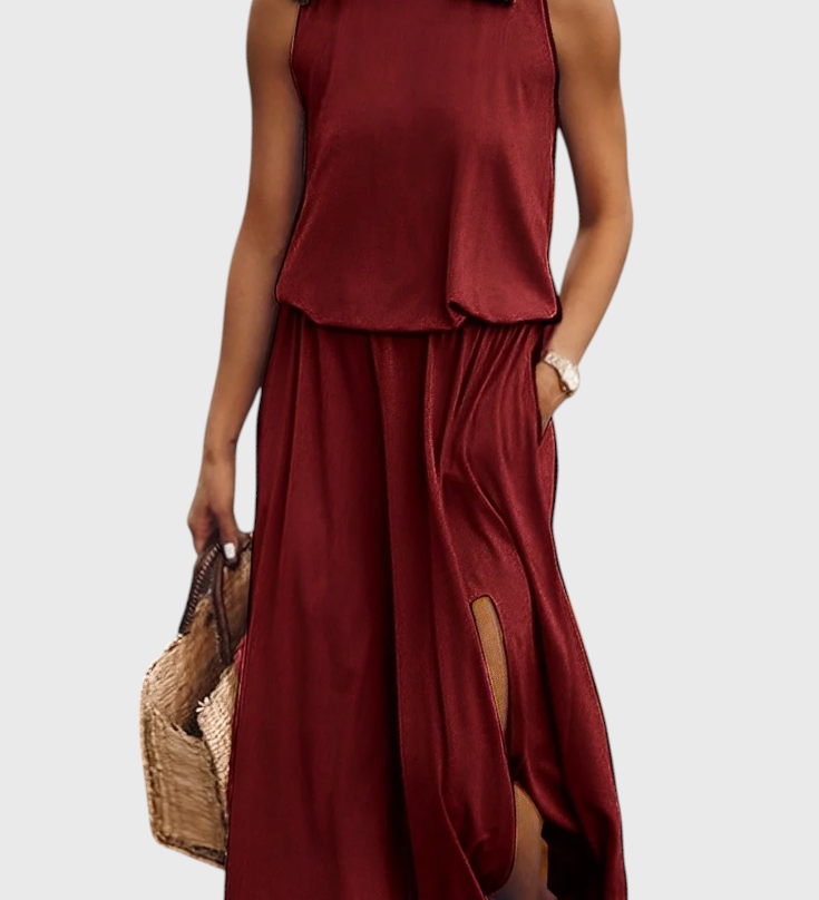 Vestido Dianne Sin Mangas con Abertura Lateral y Corte Suelto