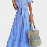 Vestido Camisero Largo Rayado Maya con Cinturón