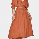 Vestido Petra de Dos Niveles con Cuerpo Fruncido y Mangas Abullonadas