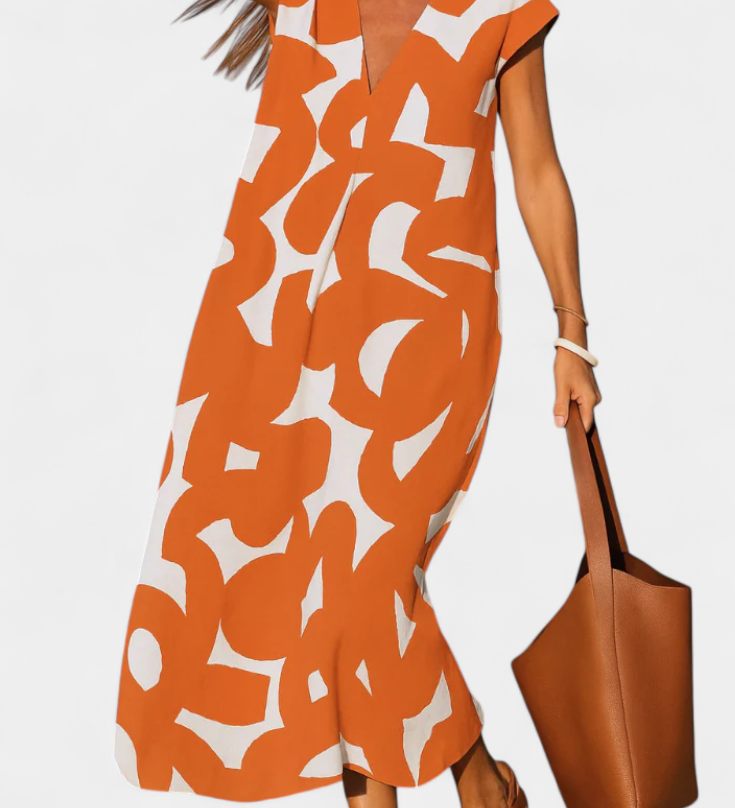 Vestido Casual Asela con Escote en V y Estampado Mixto