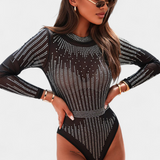 Cuerpo Transparente Antonella con Mangas Largas y Brillos