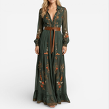 Lucía™ | Vestido maxi de manga larga con cinturón