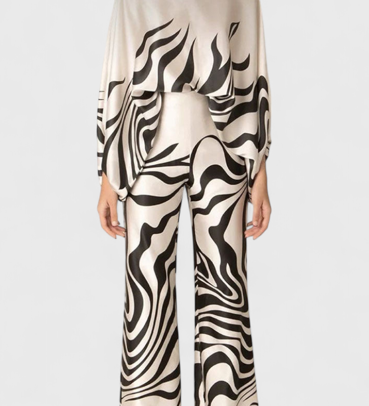 Sybella Conjunto Estampado de Dos Piezas con Pantalones de Pierna Ancha