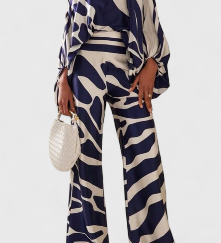 Sybella Conjunto Estampado de Dos Piezas con Pantalones de Pierna Ancha