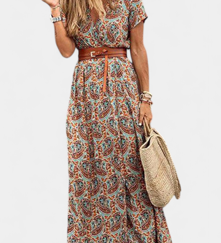 Vestido Boho de Verano Anfisa con Cinturón y Escote en V