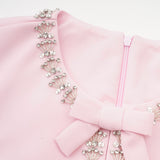 Vestido Midi Acampanado Linda con Lazo de Cristal y Detalles Elegantes