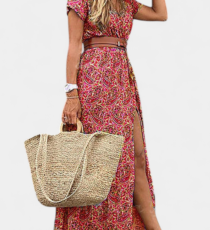 Vestido Boho de Verano Anfisa con Cinturón y Escote en V