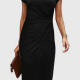 Vestido Midi Atemporal Katrina con Cuello Redondo y Detalle Drapado
