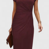 Vestido Midi Atemporal Katrina con Cuello Redondo y Detalle Drapado