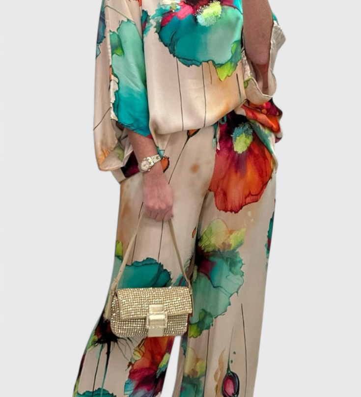 Karoline Conjunto Floral de Dos Piezas con Ajuste Relajado