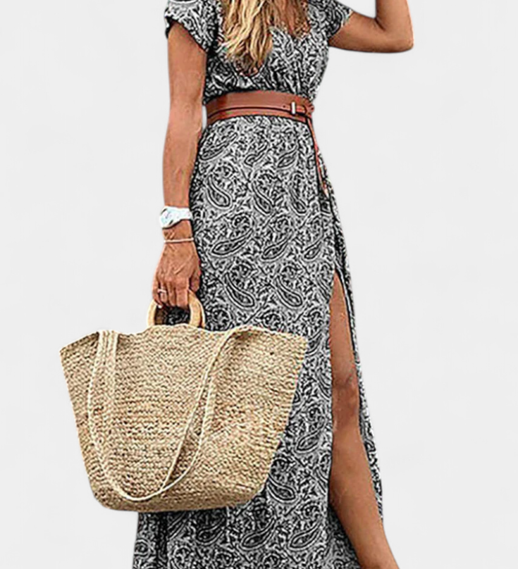 Vestido Boho de Verano Anfisa con Cinturón y Escote en V