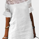 Vestido de Lino Casual Karol con Encaje y Escote Barco