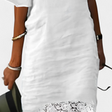 Vestido de Lino Casual Karol con Encaje y Escote Barco