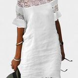 Vestido de Lino Casual Karol con Encaje y Escote Barco
