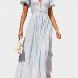 Vestido Maxi Mélia con Escote en V y Mangas Abullonadas