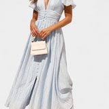 Vestido Maxi Mélia con Escote en V y Mangas Abullonadas