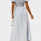 Vestido Maxi Mélia con Escote en V y Mangas Abullonadas
