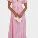 Vestido Maxi Mélia con Escote en V y Mangas Abullonadas