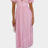 Vestido Maxi Mélia con Escote en V y Mangas Abullonadas