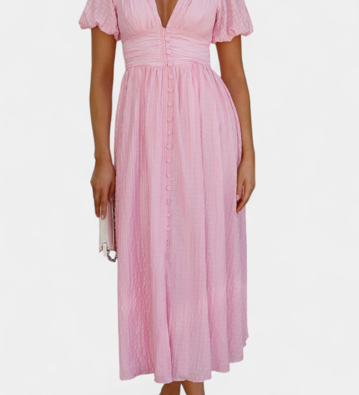 Vestido Maxi Mélia con Escote en V y Mangas Abullonadas
