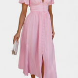 Vestido Maxi Mélia con Escote en V y Mangas Abullonadas