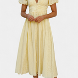 Vestido Maxi Mélia con Escote en V y Mangas Abullonadas