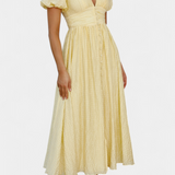 Vestido Maxi Mélia con Escote en V y Mangas Abullonadas