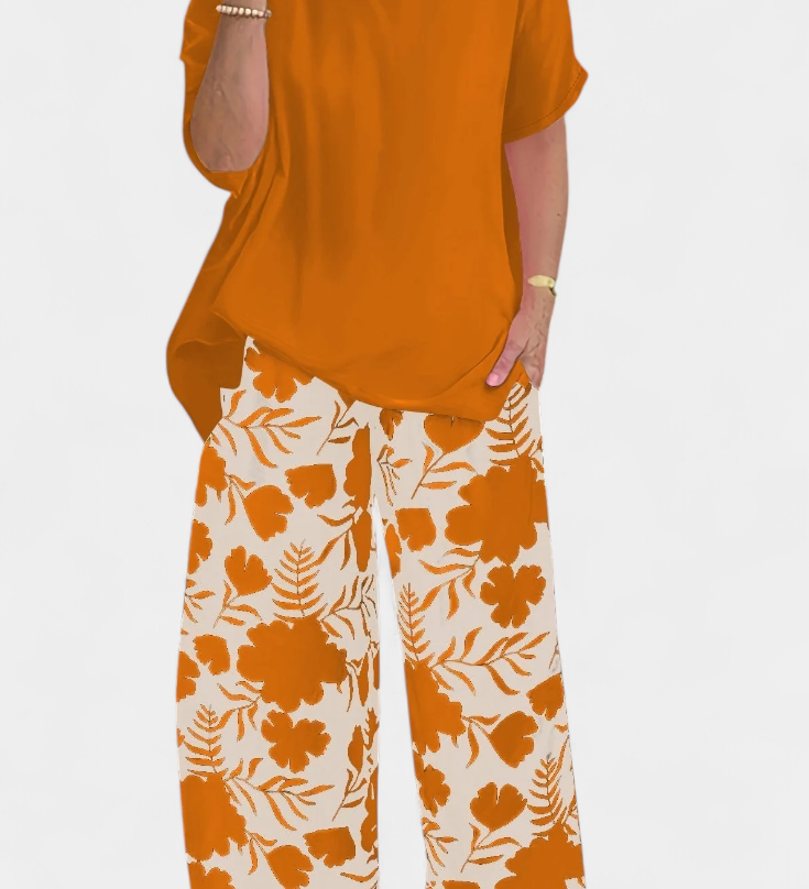 Aivy Conjunto Floral de Dos Piezas con Toque Relajado