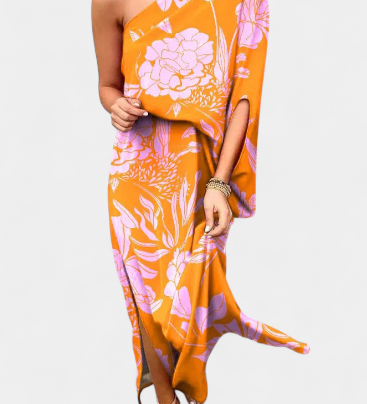 Vestido Carlena de Un Hombro con Estampado Romántico