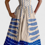 Vestido Vintage Maricela con Tirantes y Estampado de Sardinas